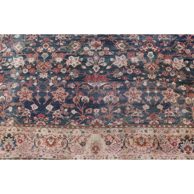 Antique Persian Tabriz Rug With Allover Botanical Design in Blue 9'0 X 11'5 For Sale In Atlanta - Image 6 of 16