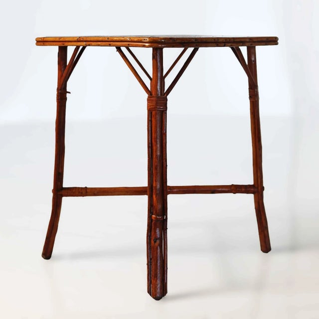 Vintage Bamboo Side Table With Decoupage Top For Sale - Image 4 of 6