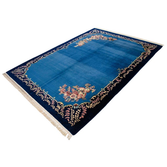1980s Handmade Rug Blue Turkish Rug - 6'6" X 9'1" For Sale - Image 6 of 18