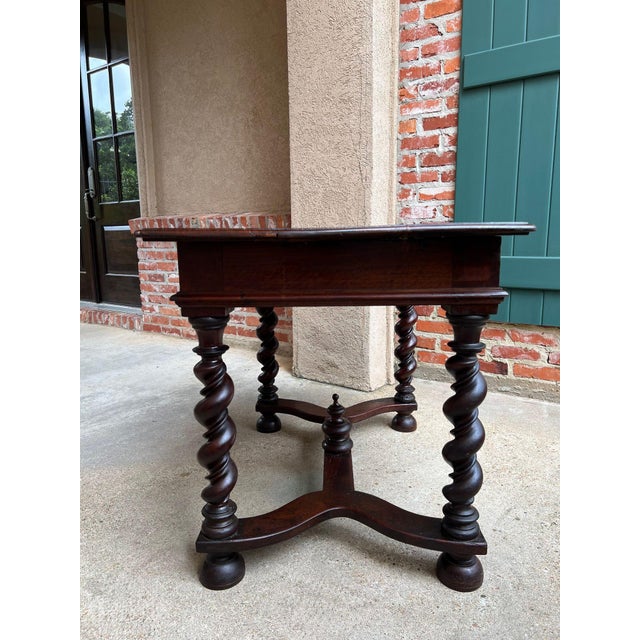 Antique English Barley Twist Writing Table Library Desk Jacobean Walnut C1880 For Sale - Image 11 of 18