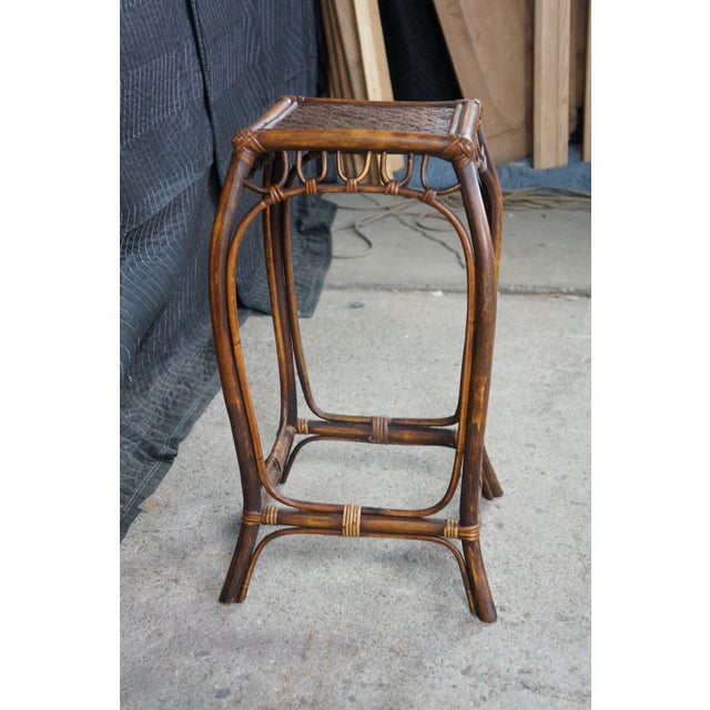 Mid-Century Modern Bentwood Woven Rattan Pedestal Table Sculpture Stand Boho 24" For Sale - Image 10 of 17