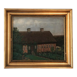 Vintage Original Cottage Oil Painting: Framed Nature Garden Art For Sale