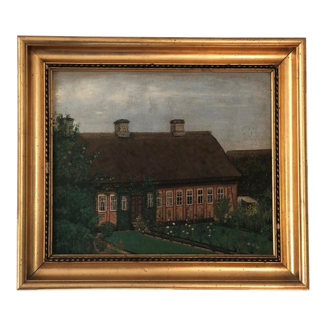 Vintage Original Cottage Oil Painting: Framed Nature Garden Art For Sale