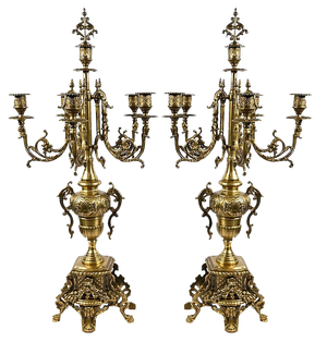 Vintage Gilded Bronze Candleholders, Set of 2