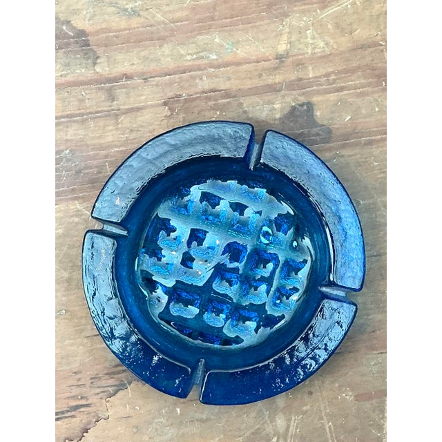 Vintage MCM Cobalt Glass Ashtray For Sale - Image 9 of 12