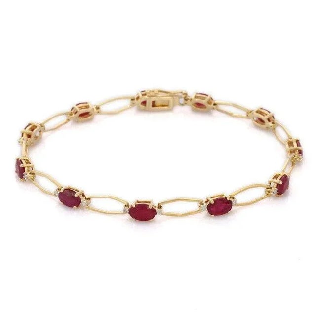 Not Yet Made - Made To Order 1920s Style Deep Red Ruby Tennis Bracelet With Diamonds in 14kt Yellow Gold For Sale - Image 5 of 15