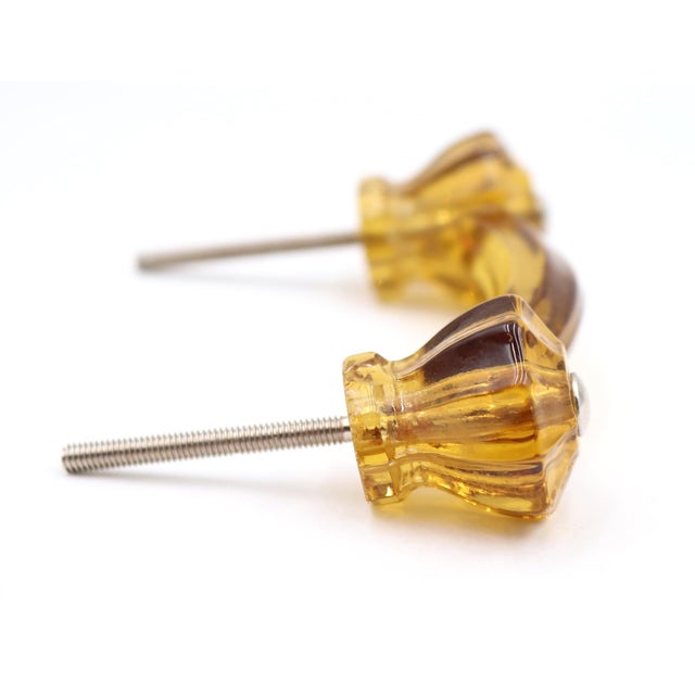 Mid 20th Century Pair of Vintage 4.25 In. Amber Glass Bridge Cabinet Pulls For Sale - Image 5 of 6