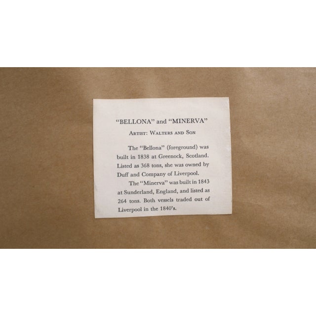 Black Vintage Colored Engraving of British Tall Ships 19th Century For Sale - Image 8 of 8