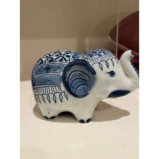 Ceramic Vintage Exotic Blue and White Ceramic Elephant Piggy Bank For Sale - Image 7 of 7