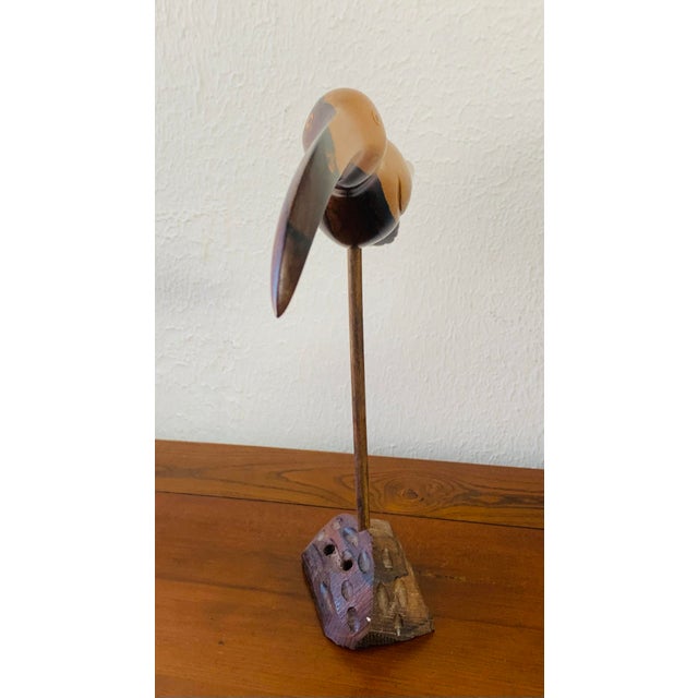 1960s Vintage Hand-Carved Wooden Ibis Bird Sculpture on Stand For Sale - Image 5 of 6
