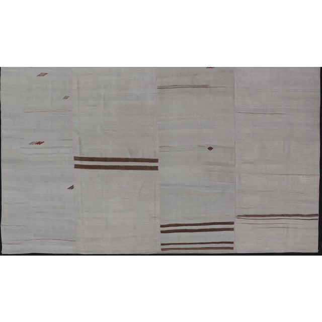 Turkish Vintage Kilim in Wool With Sub-Geometric Striped Panel Design 10'8"x11'5" For Sale - Image 10 of 12