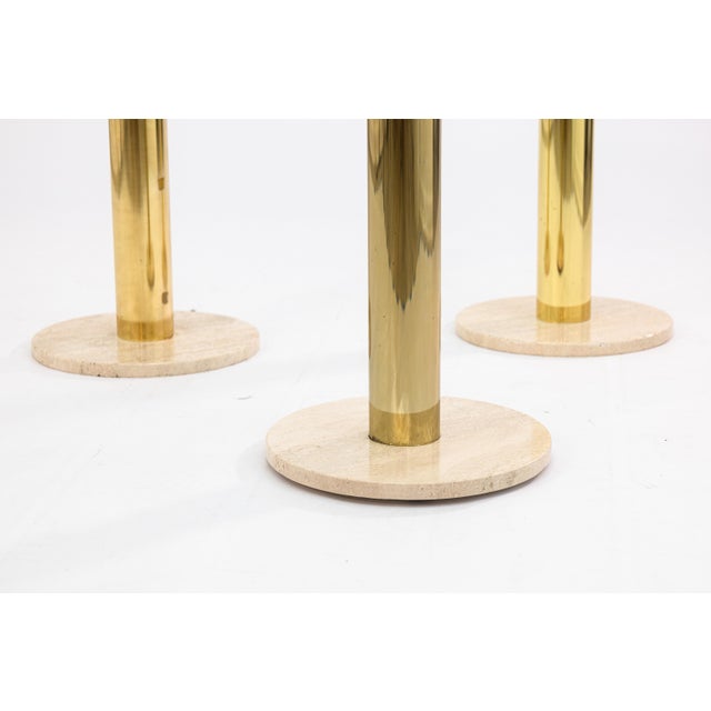 A set of 3 Leon Rosen for Pace circular side tables. This is a lovely set of post modern side table featuring a 3 material...