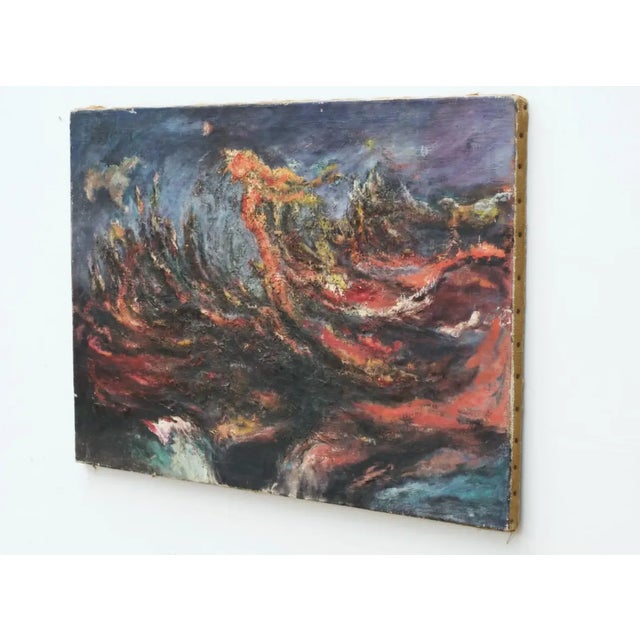 Wood Intense Mid Century Modern Oil Painting For Sale - Image 7 of 12