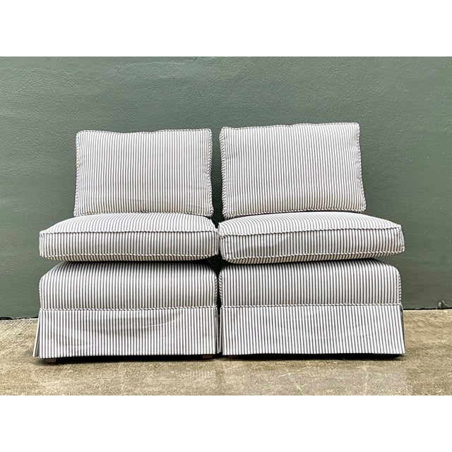 Mid-Century Modern Vintage Ticking Stripe Slipper Chairs - Set of 2 For Sale - Image 3 of 9