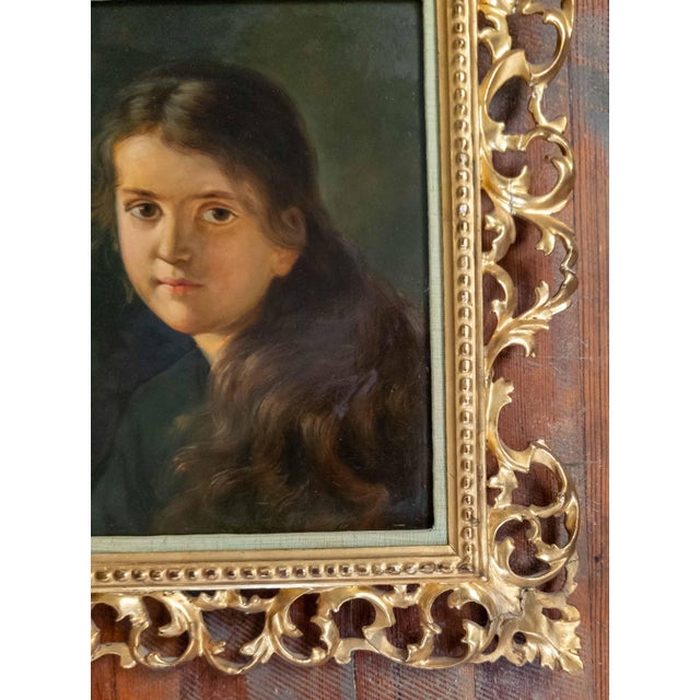 19th Century Portrait Painting of a Young Girl After Ferdinand Strauss, Giltwood Frame For Sale In New York - Image 6 of 14