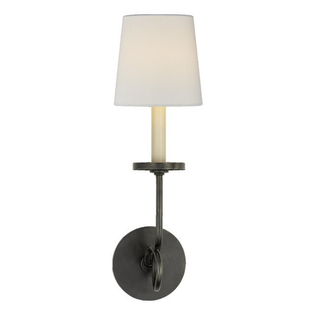 Chapman & Myers for Visual Comfort Signature Symmetric Twist Single Sconce in Bronze with Linen Shade For Sale