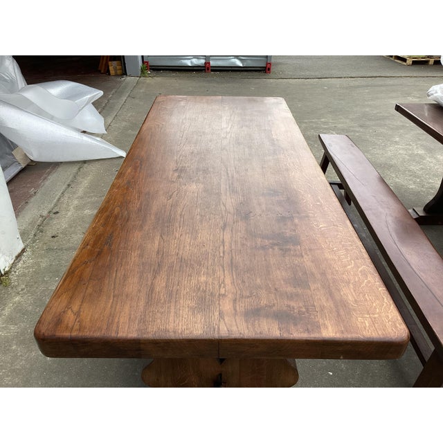 French Vintage Solid Oak Monastery Table For Sale - Image 4 of 12