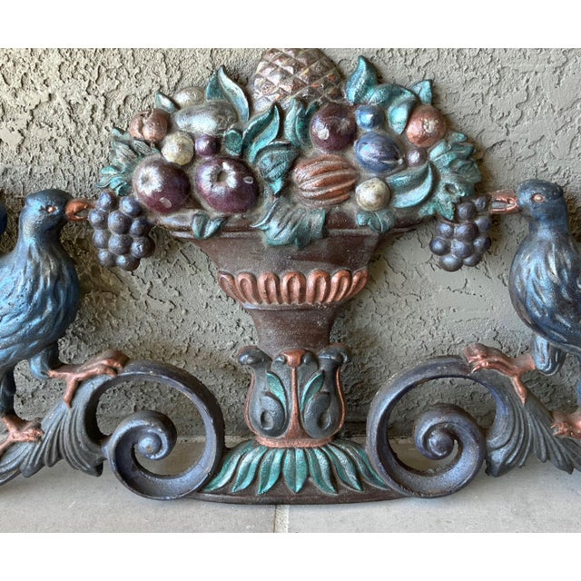 Circa Late 19th-Century Cast Iron Victorian-Style Pediment With Fruit Urn & Swooping Ravens For Sale - Image 15 of 18