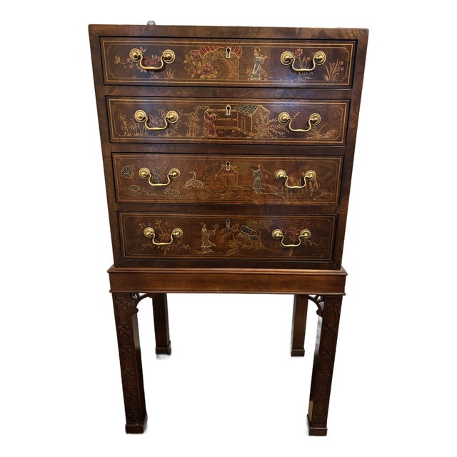 Mahogany Henredon Aston Court Collection Chinoiserie Silverware or Jewelry Chest For Sale