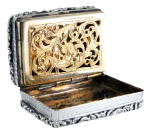 Victorian Silver and Gold Vinaigrette Box with Lid Trim and Casing
