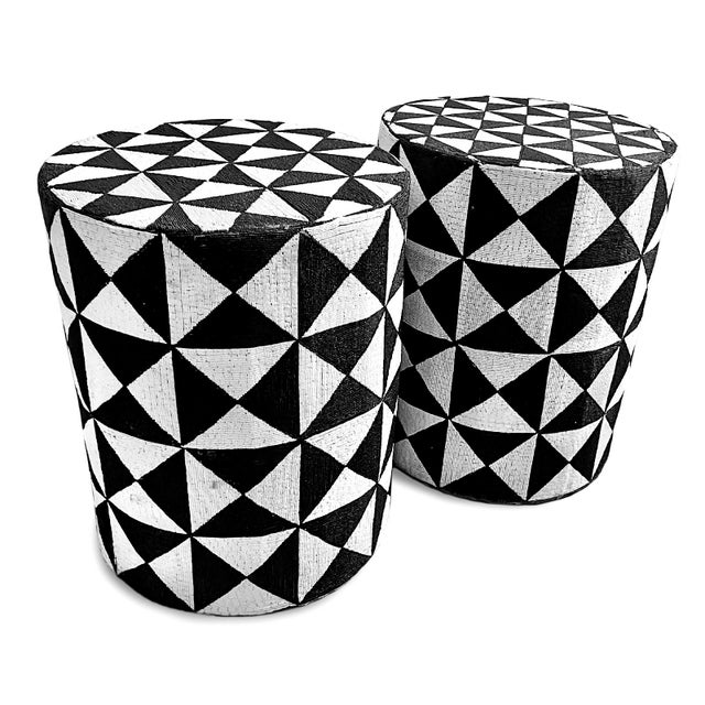 Black Vintage Black & White Yoruba Beaded Stool Table Large For Sale - Image 8 of 8