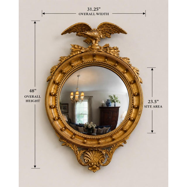 Federal Style Convex Eagle Girandole Mirror With Shell Cartouche, 48" For Sale - Image 4 of 12