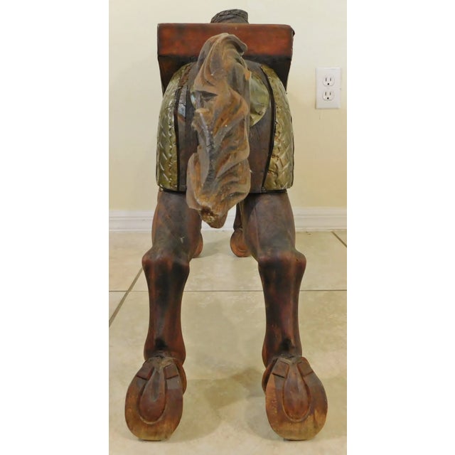 Large Mid Century Elaborate Hand Carved Solid Wood & Brass Jeweled Equestrian Horse Art Sculpture For Sale - Image 9 of 11