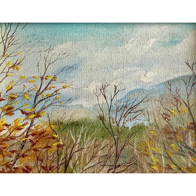 Farmhouse 1970s Original Rachel Best Oil Painting-Nc Landscape-Framed Folk Art-Southern Mountain For Sale - Image 3 of 10