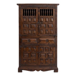 Spanish Brutalist Cabinet in Wood For Sale