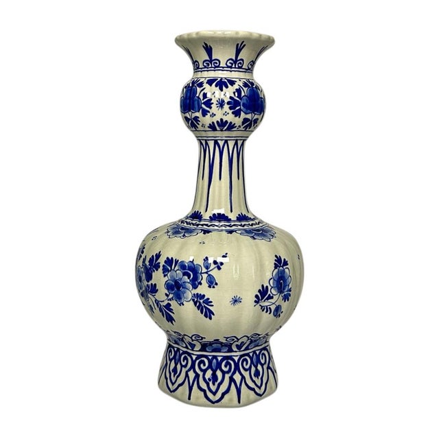 Vintage Hand-Painted Delft Blue Floral Vase from Royal Delft, 1956 For Sale - Image 4 of 8