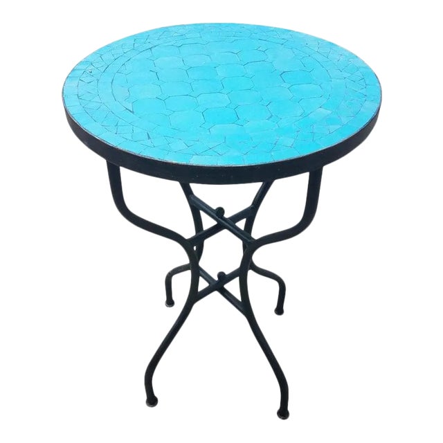 20" Moroccan Turquoise Mosaic Table For Sale