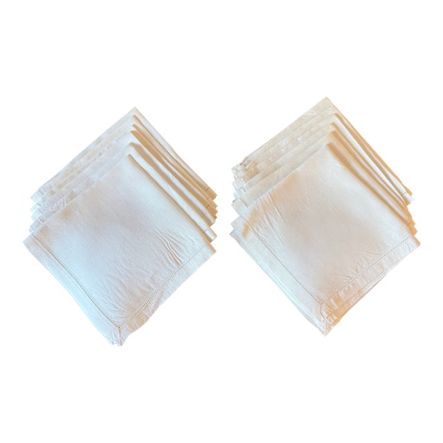 Vintage Hemstitched Cocktail Napkins, Set 12 For Sale