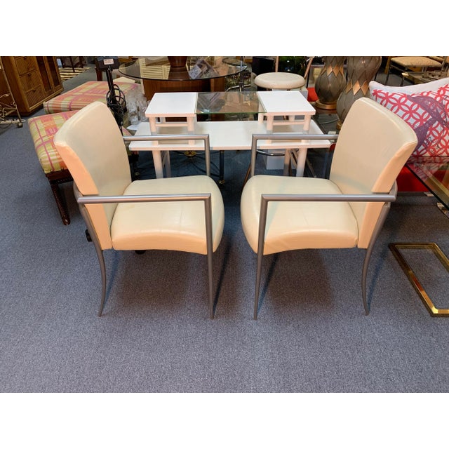 1980s Hickory Business Furniture Faux Croc and Metal Arm Chairs - A Pair For Sale - Image 5 of 10