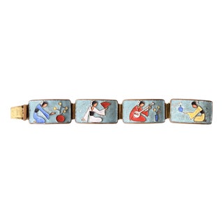 Mid-Century Modern Enamel Link Bracelet with Cloisonné Geishas by Albert Gustav Bunge, Germany, 1950s For Sale