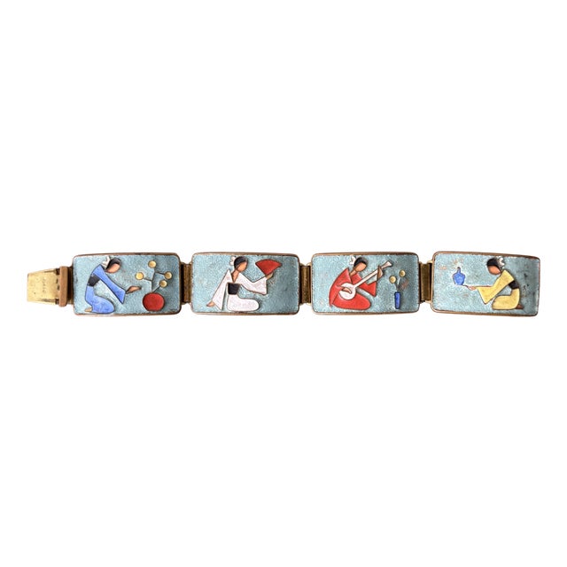 Mid-Century Modern Enamel Link Bracelet with Cloisonné Geishas by Albert Gustav Bunge, Germany, 1950s For Sale