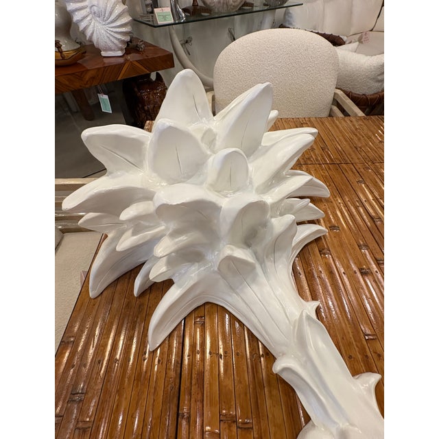 White Vintage Palm Beach Pair Serge Roche Style Plaster Palm Frond Wall Light Sconces For Sale - Image 8 of 12