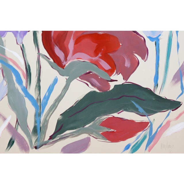 Red 2026, Illustration Style Painting Triptych of Poopies and Wildflowers, Acrylic Paint on Watercolor Paper by Romina Milano For Sale - Image 8 of 11