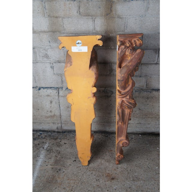 Brown Late 20th Century Classical Grecian Atlas Figural Wall Shelf Corbels Brackets Sconces- Set of 2 For Sale - Image 8 of 11