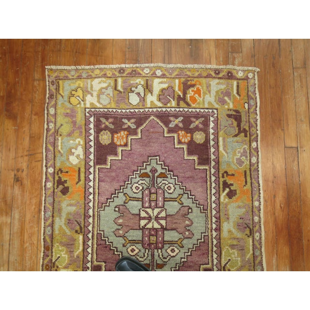 Folk Art 20th Century Zabihi Collection Purple Geometric Wool Turkish Runner - 3' x 9'8" For Sale - Image 3 of 5