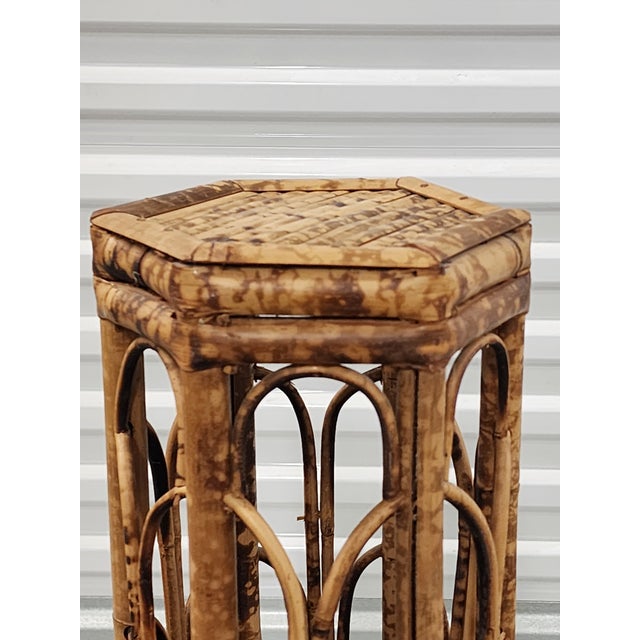 1970s Vintage Mid-Century Bamboo Tortoise Shell Plant Stand For Sale - Image 5 of 10