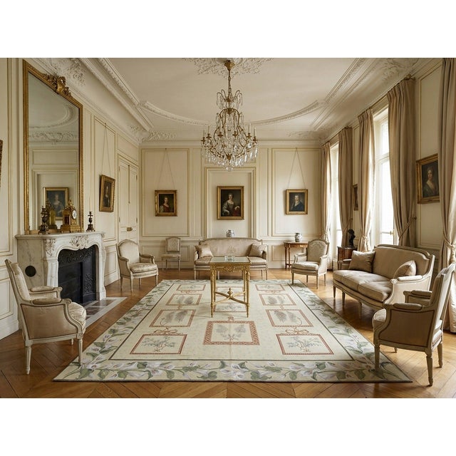 8x10 Vintage Aubusson Flat Weave Wool Rug, Ivory Botanical Panel For Sale - Image 11 of 13