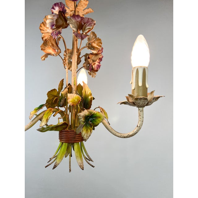 Vintage French Metal Flower Bouquet Three-Arm Chandelier, 1950s For Sale - Image 13 of 16
