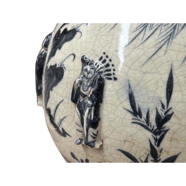 Oriental Cream White Color Blue Eight Immortal Theme Porcelain Vase Art For Sale - Image 17 of 17