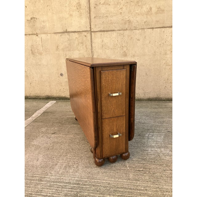 Large Oak Drop Leaf Dining Table with Long Drawers, 1940s For Sale - Image 3 of 10