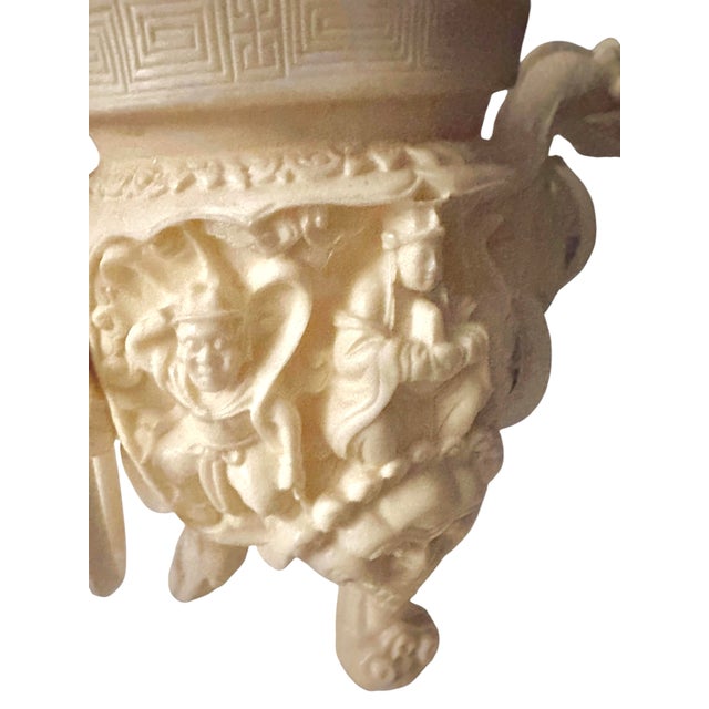 Vintage Asian Faux Ivory Vase With Ornate Sculptures and Dragon Handles For Sale In Birmingham - Image 6 of 12