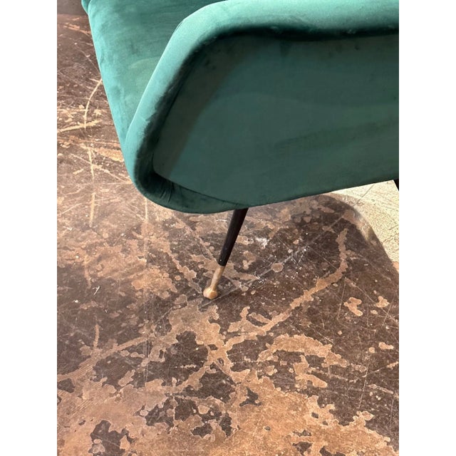 Mid 20th Century Pair of Italian Green Velvet Mid Century Modern Chairs For Sale - Image 5 of 8