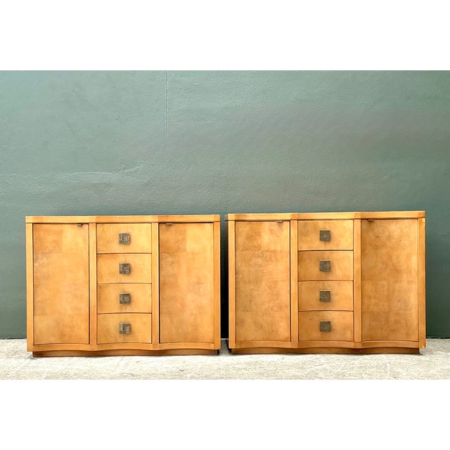 Vintage Deco Burl Wood and Metal Chest of Drawers - A Pair For Sale - Image 10 of 12