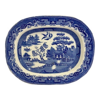 Antique Blue Willow Serving Platter From England - Circa 19th Century For Sale