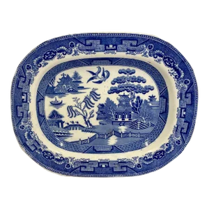 Antique Blue Willow Serving Platter From England - Circa 19th Century