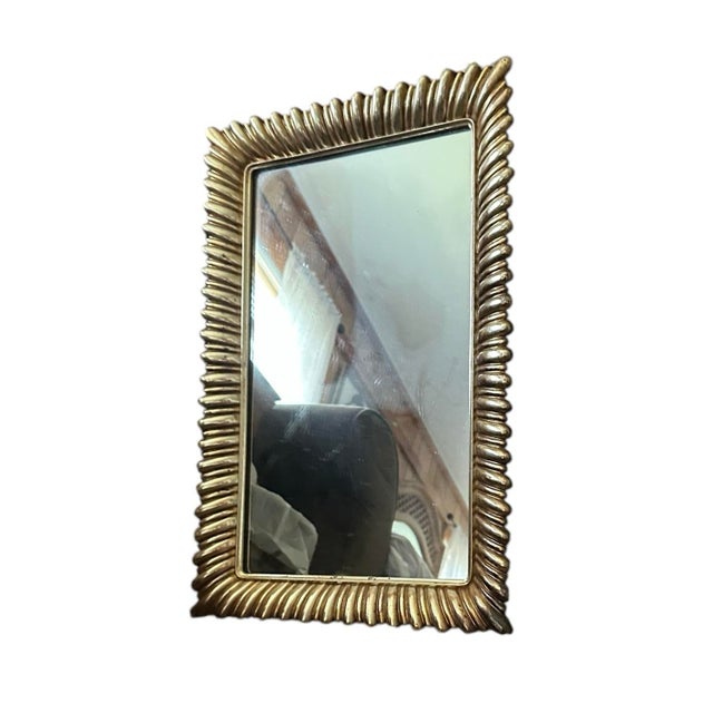 Rococo 1950s Syroco Rococo Italian Style Mirror With Gilded Brass Gold Scalloped Border, Made in Syracuse, Ny, Usa For Sale - Image 3 of 8